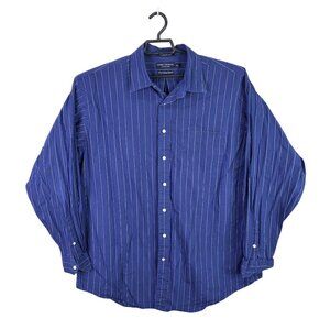 Mens Daniel Cremieux Blue & White Striped Shirt Button Up Long Sleeve Size XL